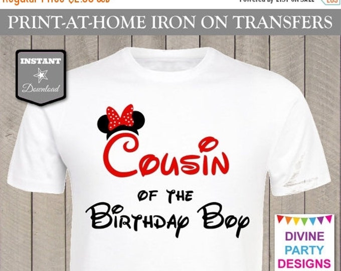 SALE INSTANT DOWNLOAD Print at Home Red Girl Mouse Cousin of the Birthday Boy Printable Iron On Transfer / Family / Party / Item #2410
