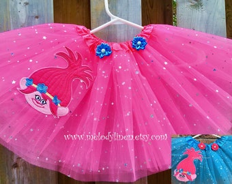Trolls tutu Poppy tutu, trolls hair bow trolls patch princess poppy patch hot pink trolls tutu trolls outfit poppy dress trolls party favors
