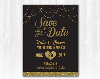 Gold Glitter Save The Date Magnet or Card DIY PRINTABLE Digital File or Print (+) Gold Glitter Wedding Save The Date Gatsby Save The Date