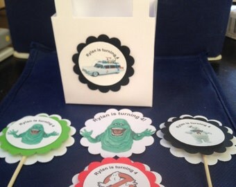 Ghostbusters Birthday Party set CUSTOM Cupcake Toppers treat bags stickers