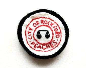 City of Rockford Peaches Baseball Fan Club Hand-Made Embroidered Merit Pin Back Badge Brooch Patch