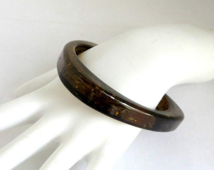 Vintage Brown Lucite Triangle Bangle, Gold Speckled Bangle, Transluscent Sparkly Bracelet