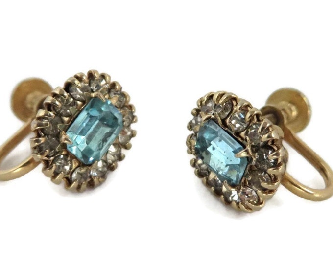 Vargas Rhinestone Earrings, Vintage Blue Earrings, Aquamarine Screwback Earrings, Signed Vargas Jewelry, Bridal Earrings, Anniversary Gift Vargas Rhinestone Earrings, Vintage Blue Earrings, Aquamarine Screwback Earrings, Signed Vargas Jewelry, Bridal Earrings, Anniversary Gift