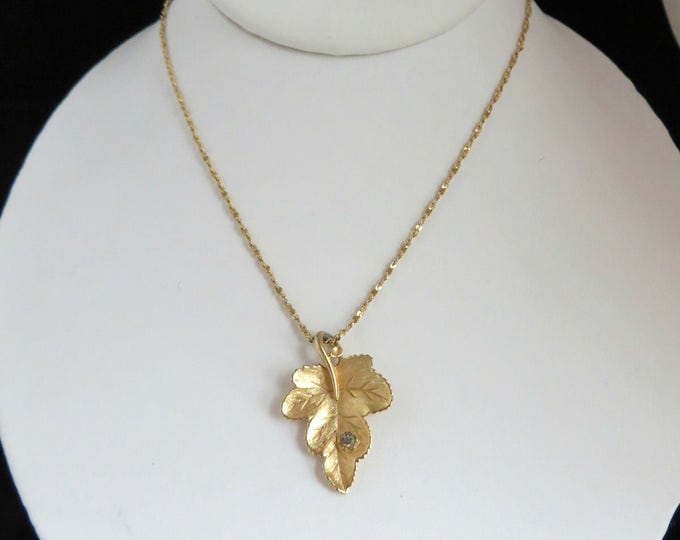 Mont Leaf Pendant, Vintage Gold Tone Leaf Necklace, Signed Monet Jewelry Gift Idea