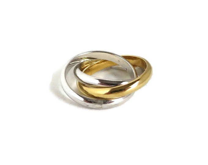Vintage Sterling Silver, Gold Vermeil Triple Band Ring, Size 6