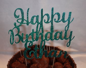 Personalised Happy Birthday Glitter Cake Topper, Various Colours Available