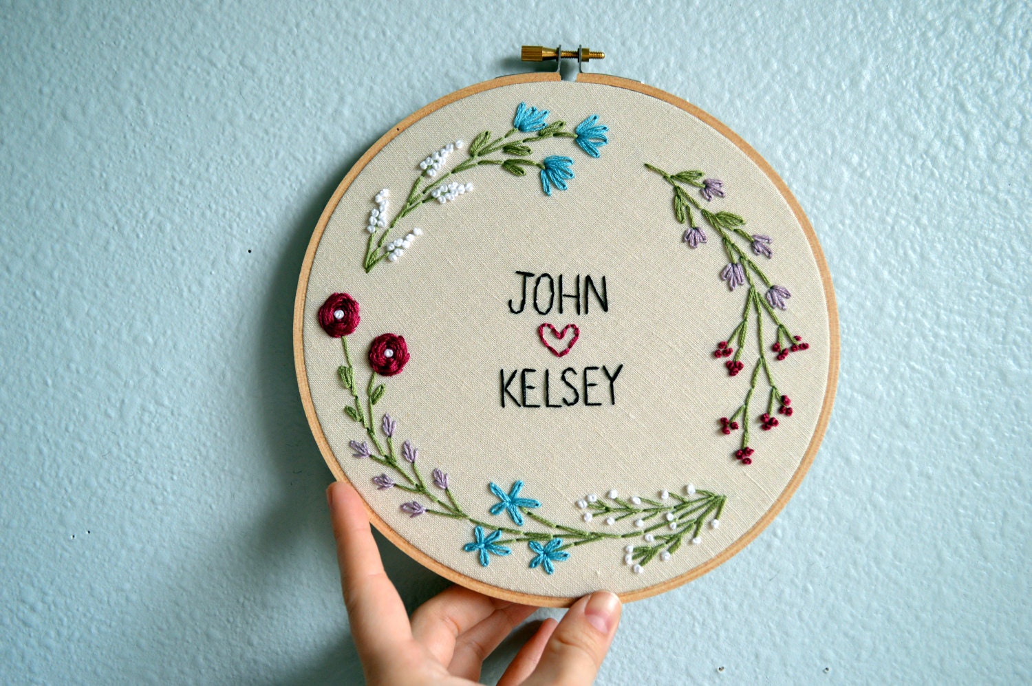 Wedding Embroidery Hoop Custom with Couple's Names