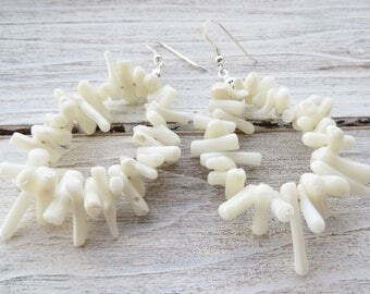 White coral earrings, 925 sterling silver earrings, coral branch earrings, summer earrings, italian jewelry, beach earrings, gioielli