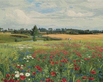 Field with Poppies and Daisies PDF Cross Stitch Pattern