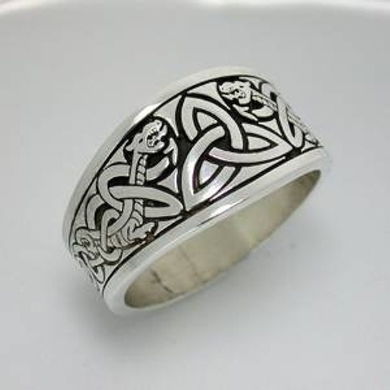 Celtic Triangle Knot with Dragon Style 3 Tapered Signet Ring