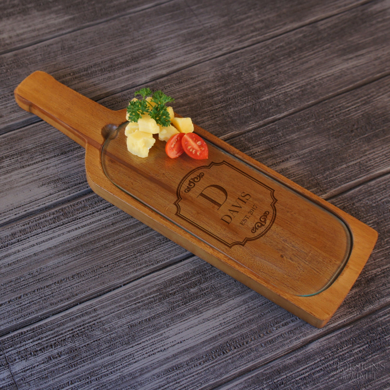 Personalized Wine Shaped Cutting Board with Removable Glass
