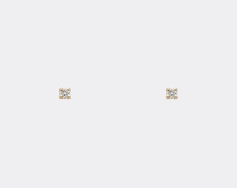 Tiny Diamond Stud Earrings - 14k Gold Diamond Solitaire Stud Earrings - 2mm Diamond Earrings - Simple Minimalist Everyday Jewelry LITTIONARY
