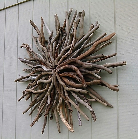 Driftwood Wall Art Sunburst Sculpture Round by BurlgirlCreations
