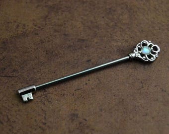 Industrial Barbell Opal Skeleton Key Barbell 14g 14 Gauge Surgical Steel Opal Industrial Opal Barbell Opal Scaffold Piercing Bar Barbell