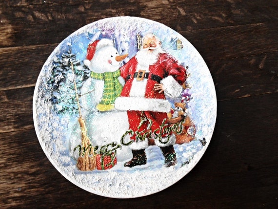 Christmas Wall Decoupage Plate Wall Home Holiday Decor Merry
