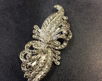 Marcasite dress clip duette brooch