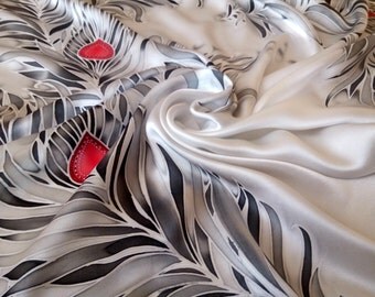 silk scarf handpainted , unique handmade scarves, gift for women, head scarf silk, neck scarf, Feathers scarf