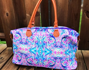 Monogram Lilly Inspired Weekender Bag, Personalized Duffle Bag, Luggage Monogrammed Preppy, Bridesmaids Gift, Wedding Gift, Vacation Bag