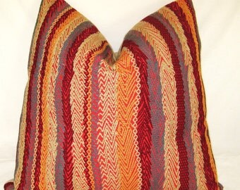 Red, Blue, Orange, Moroccan, Bohemian, Top Stiched Stripe, 22 24 26 inch Throw Pillow Cover