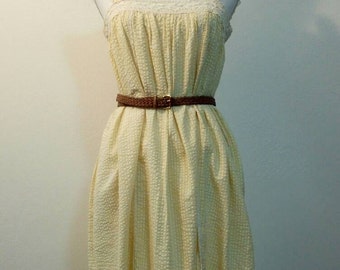 1970s Dress Summer Sun Dress cotton frill lace sleevless bohemian