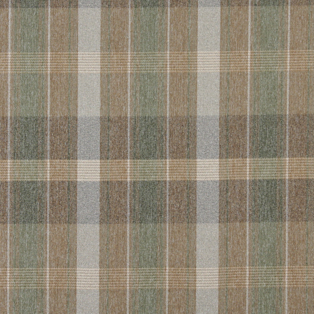 Light Brown Green And Ivory Large Plaid Country Style Upholstery Fabric