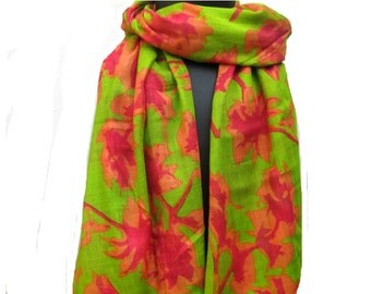 Green scarf/ multicolored scarf/ cotton scarf/ floral scarf / fashion scarf/ gift scarf/ gift ideas.
