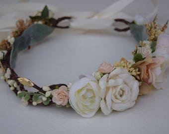 Ivory, Nude & Blush Flower Crown - Nude Flower Girl Crown - Photo Prop - Bridal Flower Crown- Blush Hair Wreath - Wedding Flower Crown