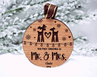 Our First Christmas Ornament Married - Personalized Christmas Ornaments - Mr and Mrs - Gifts Couple - Newlywed Gift - Just Married - SKU#506