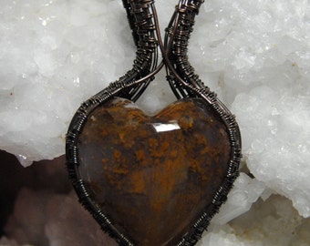 Wire Woven Sagenite Agate Heart Pendant (C1915)