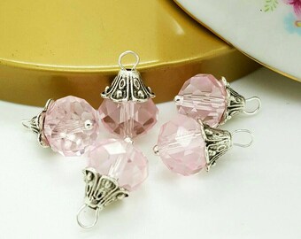 Bead Charms, October, Birthstone Charms, faceted 10mm, Bead Cap Loop, Hanging Bead Charm, 5 Pcs, Dangle Charm, Accent Beads, CTOCT56