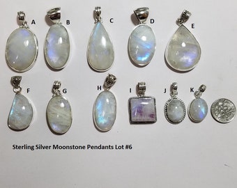 Sterling SIlver Moonstone Pendants, Pick a pendant, Lot 6