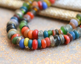 5mm Multi Colored Lampwork Glass Rondelle Beads,Mixed Colors Rondelle Beads,Indonesian Glass Beads,Glass Rainbow Beads,One Strand,BB17-0127B
