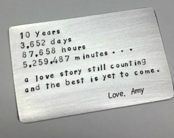 10 ten tin year ANNIVERSARY Gift ~ Wallet insert love note card ~ Traditional Aluminum Gift ~