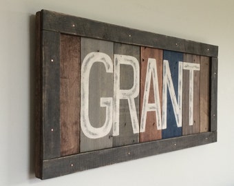 Baby boy name sign Custom rustic nursery sign. Rustic farmhouse name sign Crib sign Last name Baby name. Reclaimed letters