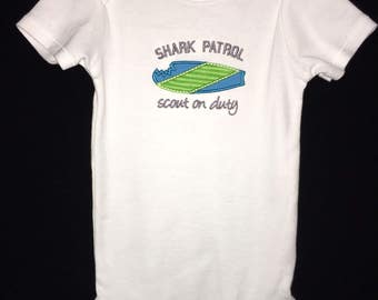 Shark Patrol onesie, Beach baby clothes, shark shirt, surfer baby shirt, surfer baby onesie, Lifeguard onesie