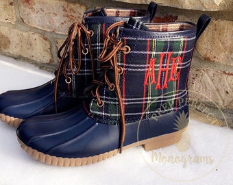 SALE Monogrammed Plaid Duck Boots