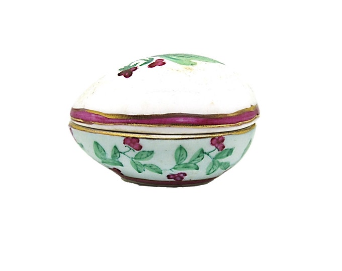 Vintage Porcelain Trinket Box | Enesco Trinket Egg Box | Porcelain Gift Box | Holiday Box | Gift for Mom | Vanity Decor