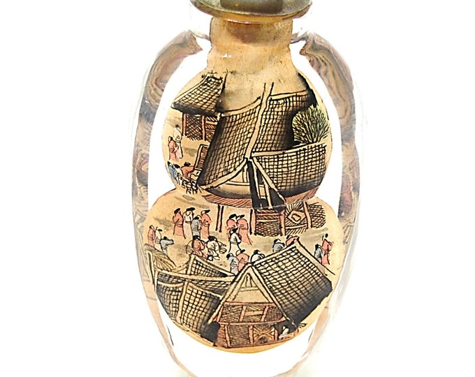 Vintage Chinese Small Glass Snuff Bottle Reverse Painting Chinoiserie