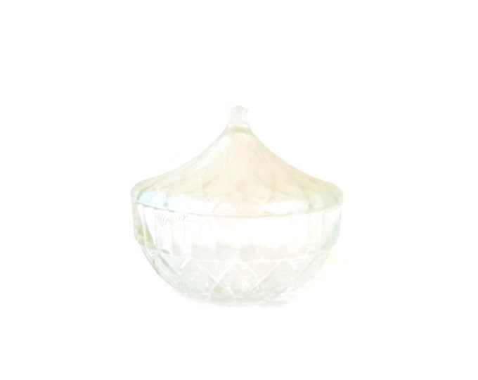 KIG Indonesia Covered Candy Dish / Cut Crystal Candy Dish Lidded / Hersey Kiss or Tear Drop Bowl