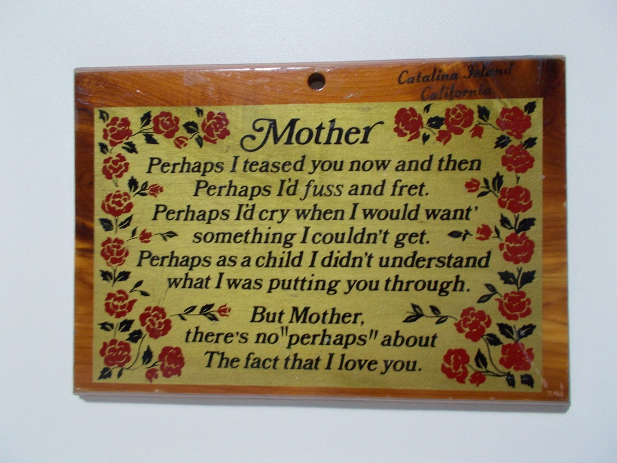 Mother Poem Cedar Souvenir Wood Plaque Catalina Islands