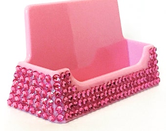 Pink Bling business card holder, bling desk accessories, bling office supplies