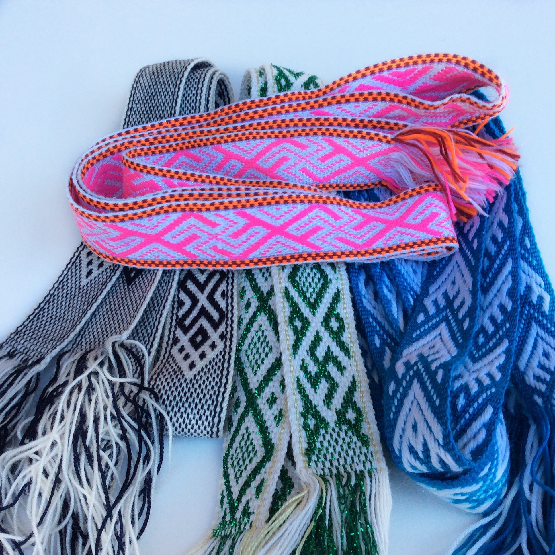 Tablet Weaving Belt Vintage Aqua Loom belt Folklore costume