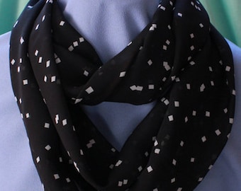 Infinity Scarf, Black with White Squares, Chiffon