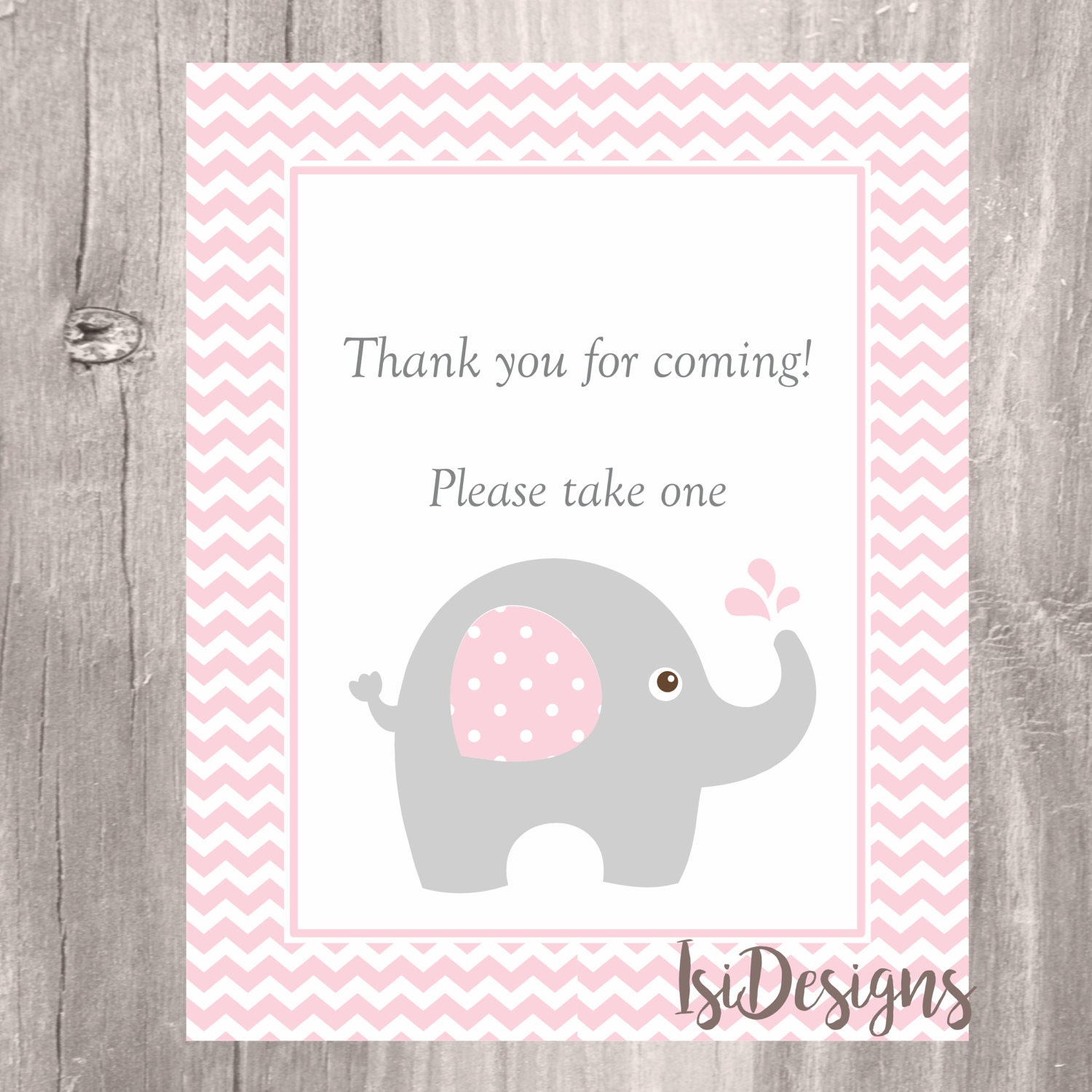 Elephant Baby Shower Sign Pink Elephant Thank you for coming