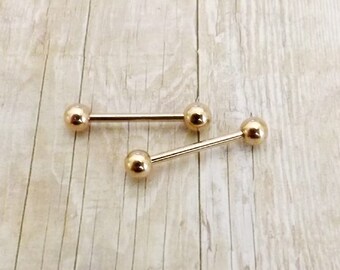 16g 12mm Rose Gold Plated / Rose Gold Plated on 316L Surgical Steel Nipple Barbells