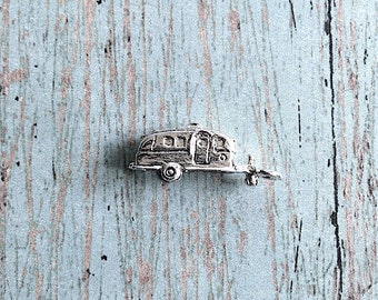 2 Camper charms 3D silver plated pewter - silver RV pendants, airstream trailer charms, tiny house charms, silver camper pendants, L10