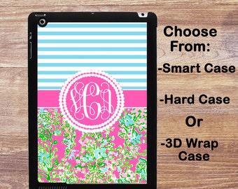 Monogram iPad Case Personalized iPad Air 1/2 Lilly Pullitzer Inspired iPad 2/3/4 Smart Case iPad Mini 1/2/3/4, Pro 9.7 inch 3D Case #2798