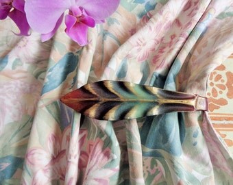 Metal Leaf Curtain Tie Backs Hand Painted Vintage Shabby Chic Tropical Bungalo Style Seven Brackets 7 3/4" x 2" Sturdy Metal Great Look