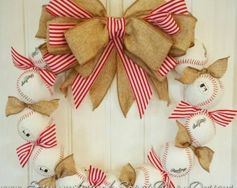 Baseball Wreath - Perfect baseball decor for the avid fan!! Made with REAL baseballs!!! Coach's Gifts- MLB- Softball- Baseball Team