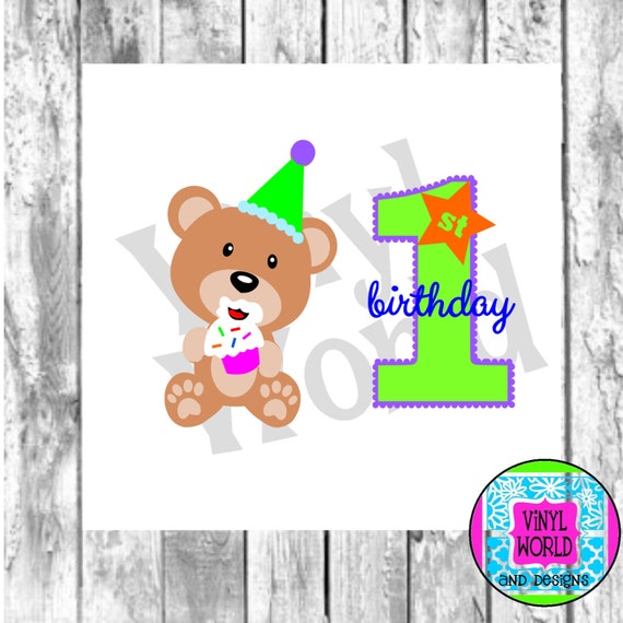 Download Bear 1st birthday Cut File for Cricut Silhouette SVG DXF EPS